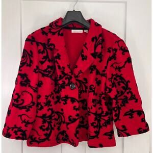 Coldwater Creek 100% Wool Jacket Red Paisley Buttons Flocked Velvet Petite PXL